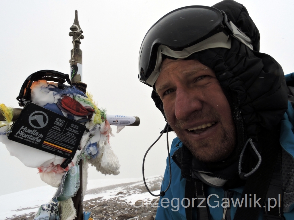 Gregor na szczycie Aconcaguy 6962m, 18.12.2015