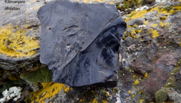 Obsidian from massif of Kilimanjaro (about 4000m above sea level).