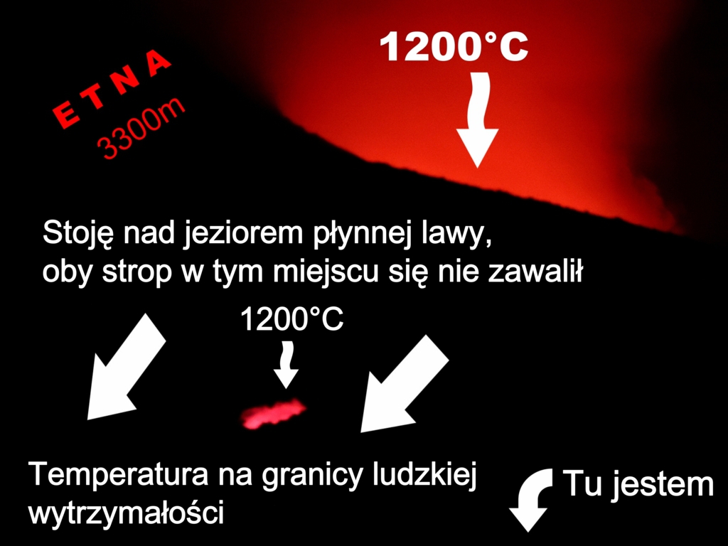 Wulkan Etna - jezioro płynnej lawy w zboczu Krateru Centralnego.