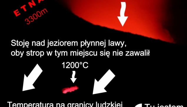 Wulkan Etna - jezioro płynnej lawy w zboczu Krateru Centralnego.