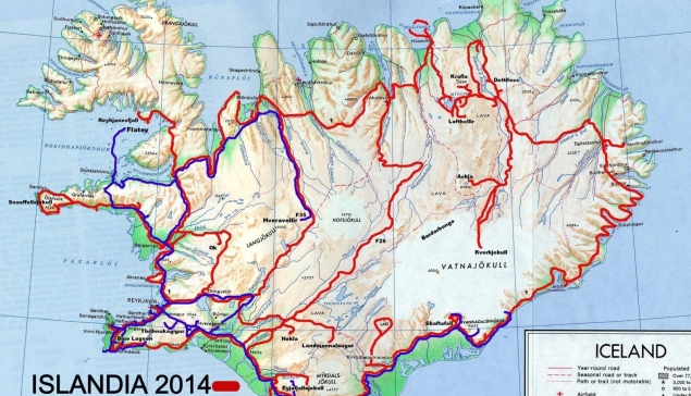 Islandia 2014 i 2015 - trasa przejazdu.
